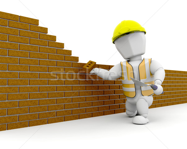 3D építőmunkás épület fal építkezés munkás Stock fotó © kjpargeter