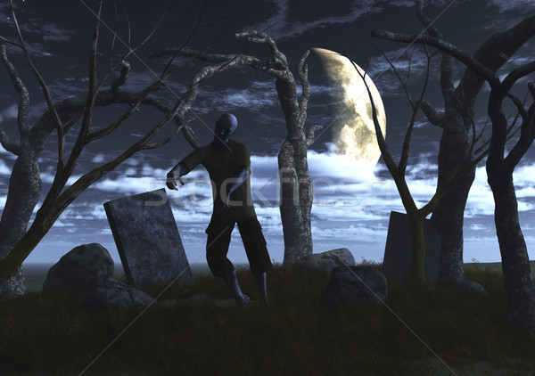 商业照片: 3d · 僵尸 · 墓地 · 三维渲染 ·夜·树