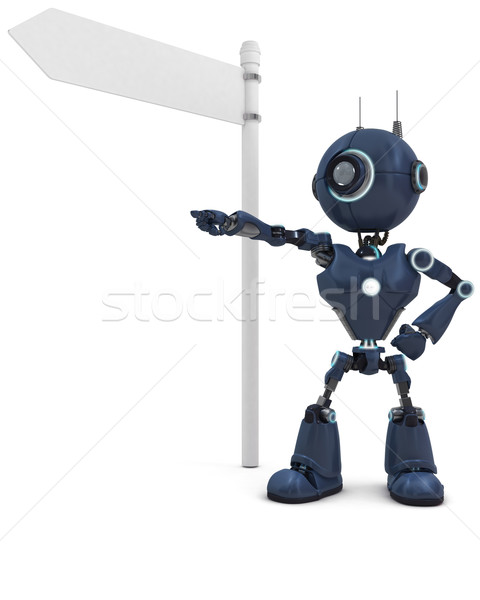 Stock fotó: Android · jelzőtábla · 3d · render · utazás · robot · forgalom