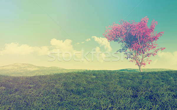 Ahorn Baum Landschaft Jahrgang Wirkung 3d render Stock foto © kjpargeter