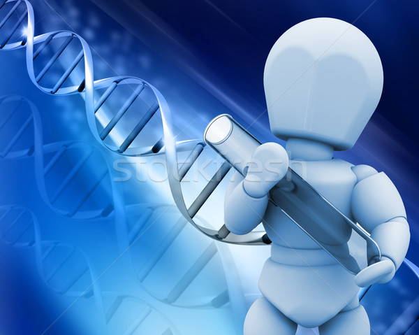 Stock photo: Man with test tube on DNA background