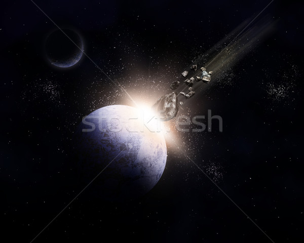 3D space background with meteorites colliding with planet Stock photo © kjpargeter