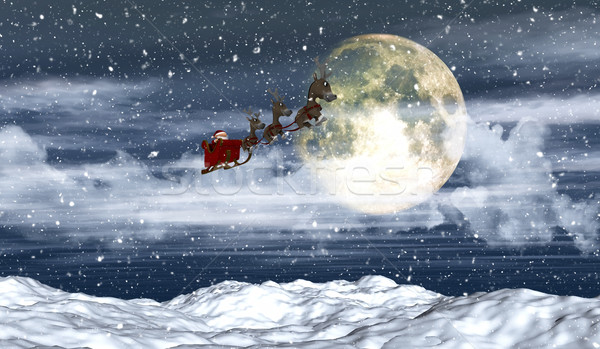 3D snowy landscape with Santa flying in front of the moon Stock photo © kjpargeter