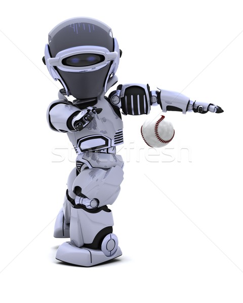 [[stock_photo]]: Robot · jouer · baseball · rendu · 3d · homme · équipe