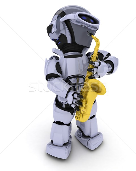 Robot spelen saxofoon 3d render muziek toekomst Stockfoto © kjpargeter