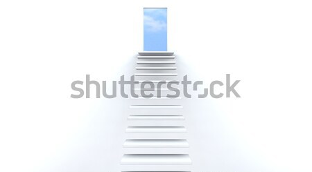 [[stock_photo]]: Escaliers · ciel · rendu · 3d · porte · affaires