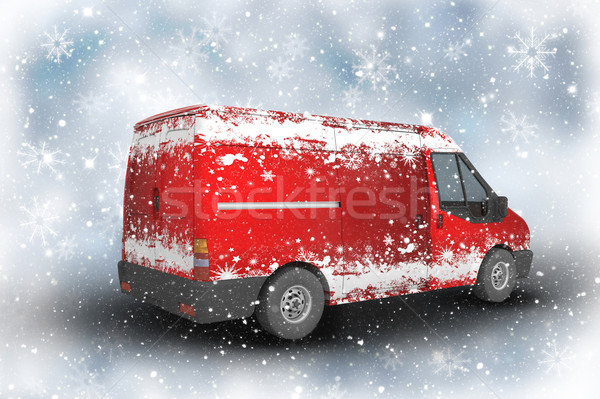 Christmas delivery van on a sparkly background with snowflakes Stock photo © kjpargeter