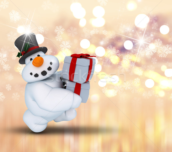 3D snowman on bokeh lights background Stock photo © kjpargeter