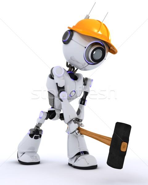 Robot builder with a sledgehammer Stock photo © kjpargeter