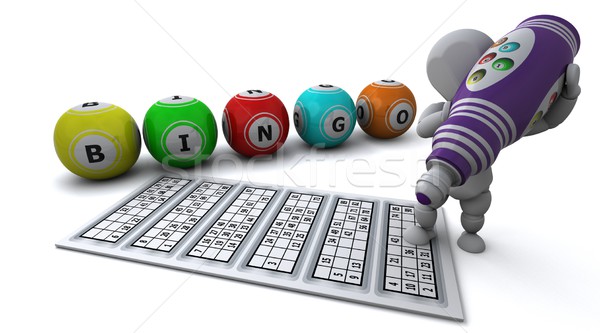 Man spelen bingo 3d render business pen Stockfoto © kjpargeter