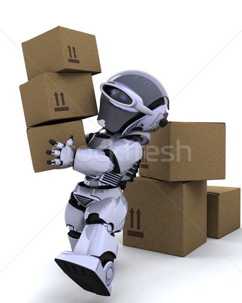 Stock photo: robot moving shipping boxes