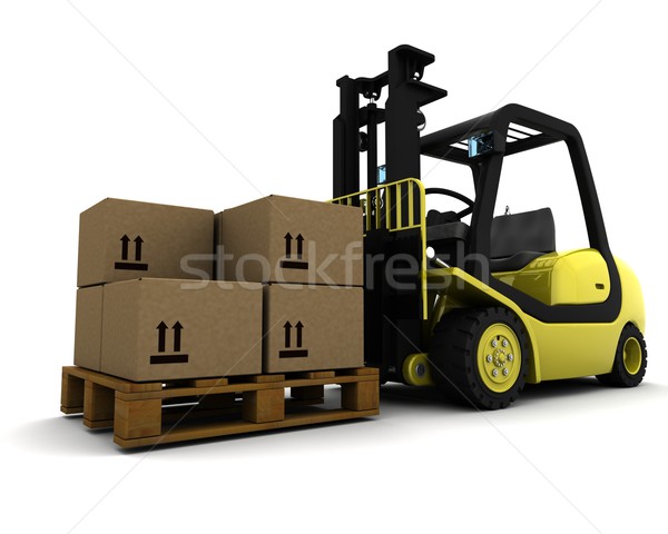 Stockfoto: Geel · vork · lift · vrachtwagen · geïsoleerd · witte