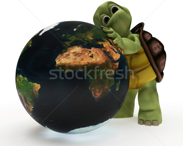 Teknősbéka karikatúra ölel Föld 3d render Stock fotó © kjpargeter