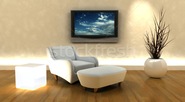 三維渲染 沙發 電視 電視 牆 房子 商業照片 © kjpargeter