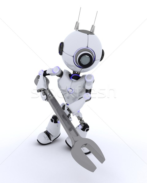 Robot moersleutel 3d render man toekomst tool Stockfoto © kjpargeter