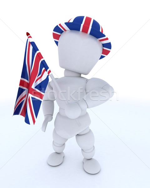 Foto stock: Homem · union · jack · seis · bandeira · 3d · render · férias