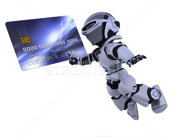 Cute robot cyborg rendu 3d argent Finance Photo stock © kjpargeter