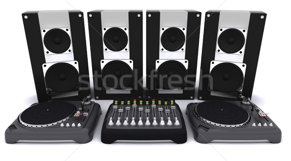 DJ mixing desk turntables and speakers Stock photo © kjpargeter