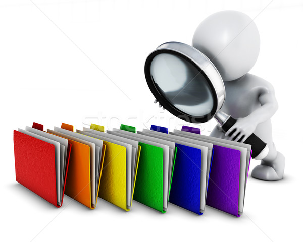 3D Morph Man searching folders with magnifying glass Stock photo © kjpargeter