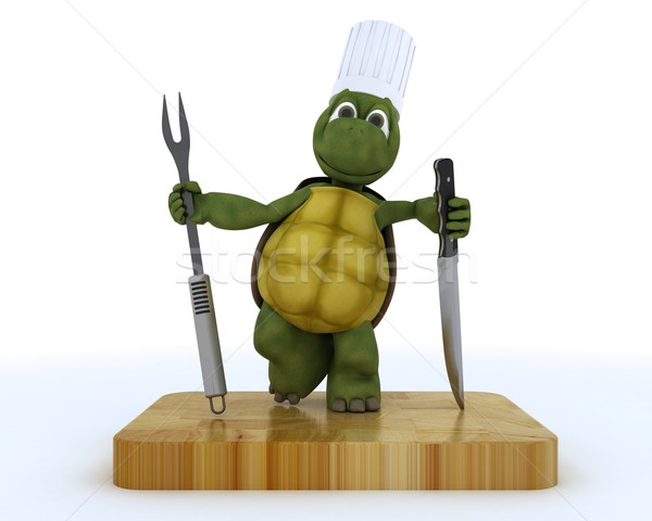 tortoise chef with carving knife and fork Stock photo © kjpargeter