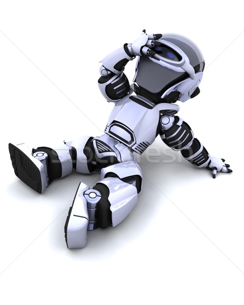 Cute robot cyborg soleil rendu 3d [[stock_photo]] © kjpargeter