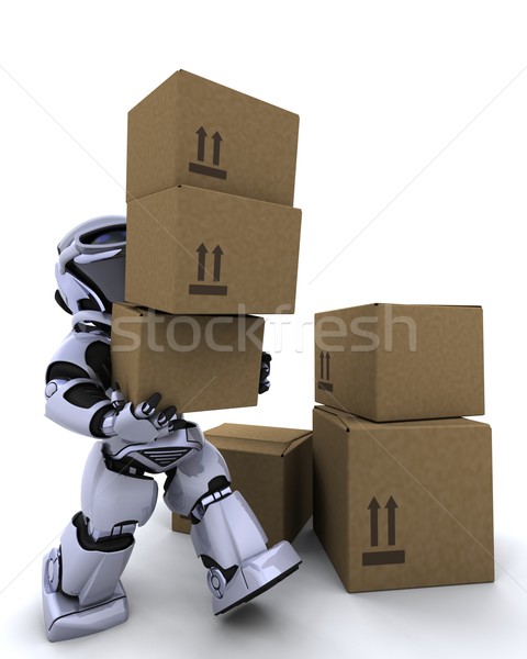 ストックフォト: ロボット · 移動 · 送料 · ボックス · 3dのレンダリング · 将来