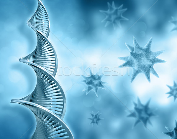 3D medical background with DNA strands and virus cells Stock photo © kjpargeter
