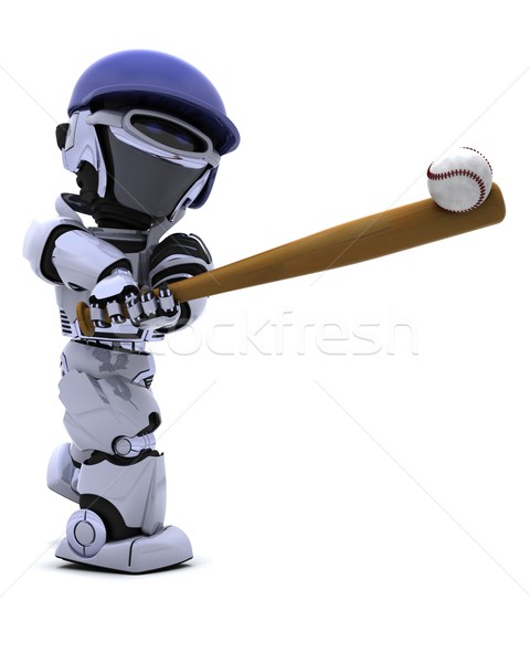 Foto stock: Robot · jugando · béisbol · 3d · hombre · equipo