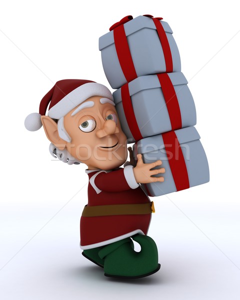 Weihnachten elf tragen Geschenke 3d render glücklich Stock foto © kjpargeter
