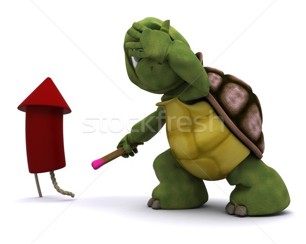 Tortoise lighting a firework Stock photo © kjpargeter