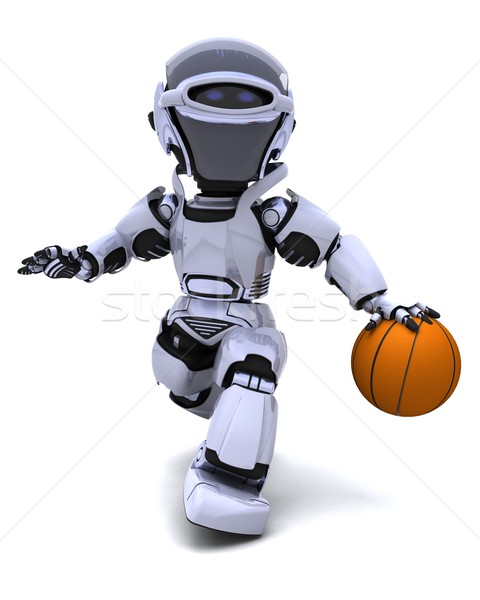Roboter spielen Basketball 3d render Mann Sport Stock foto © kjpargeter