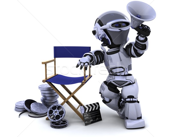 Robot megafon sandalye 3d render sinema gelecek Stok fotoğraf © kjpargeter