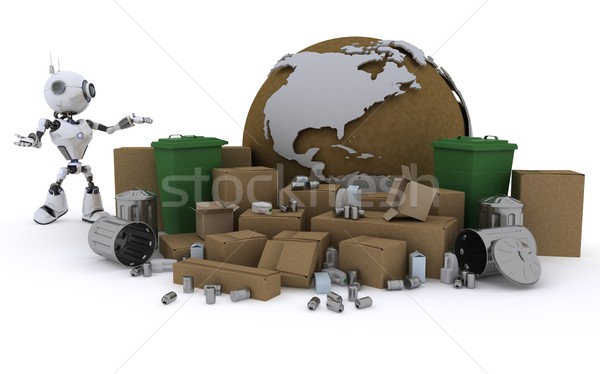Robot recyklingu odpadów 3d człowiek polu Zdjęcia stock © kjpargeter