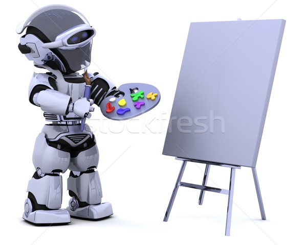 robot with pallette and paint brush Stock photo © kjpargeter