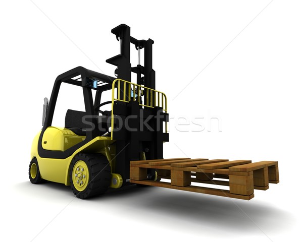 Stock photo: Yellow Fork Lift Truck Isolated on White