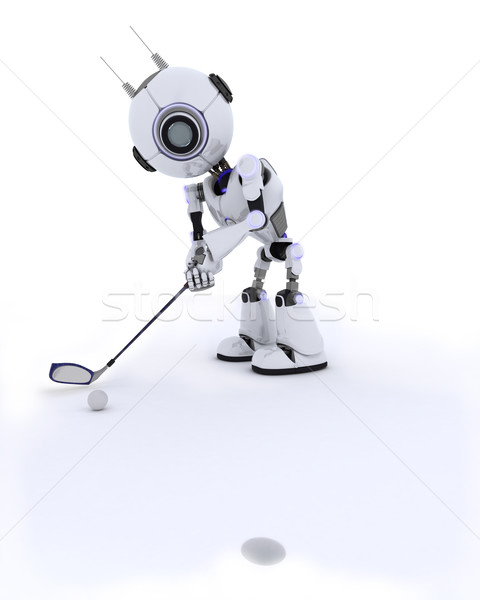 Stockfoto: Robot · spelen · golf · 3d · render · man · club