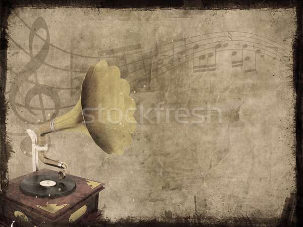 [[stock_photo]]: Grunge · musique · sale · vieux · gramophone · notes · de · musique