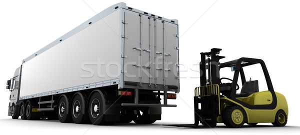 Galben furculiţă ridicare camion izolat alb Imagine de stoc © kjpargeter
