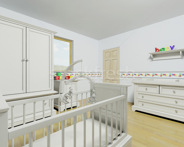 Gärtnerei Innenraum 3d render zeitgenössischen Baby mobile Stock foto © kjpargeter