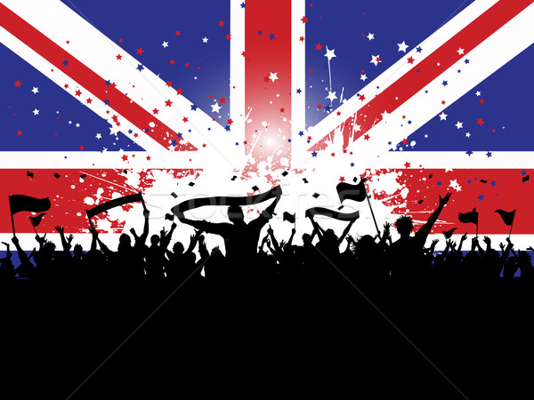 Futebol multidão banners bandeiras union jack silhueta Foto stock © kjpargeter