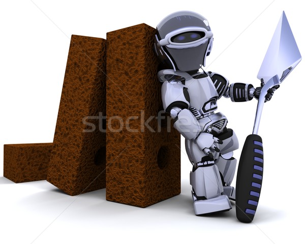 robot with bricks and trowel Stock photo © kjpargeter