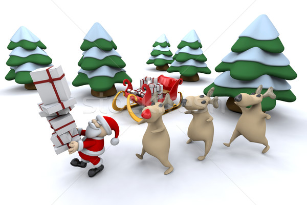 Stock photo: Santa with his reindeer