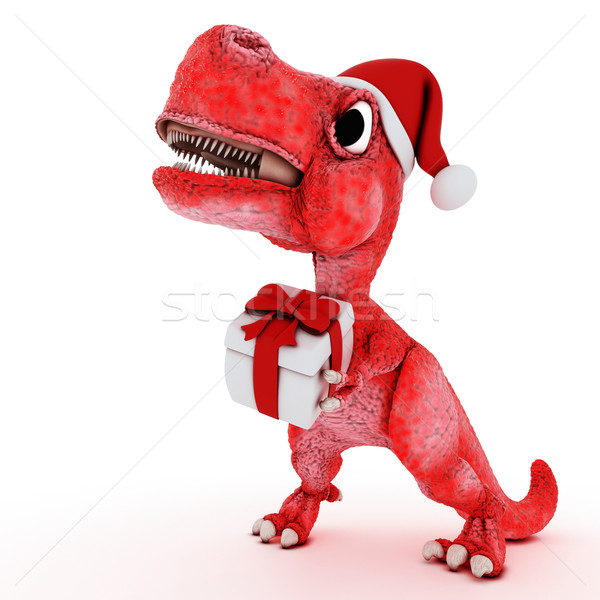 Friendly Cartoon Dinosaur with gift christmas box Stock photo © kjpargeter