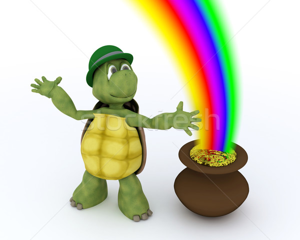 черепаха банка золото радуга 3d визуализации воды Сток-фото © kjpargeter