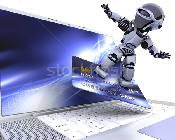 Cute robot cyborg rendu 3d argent Finance Photo stock © kjpargeter