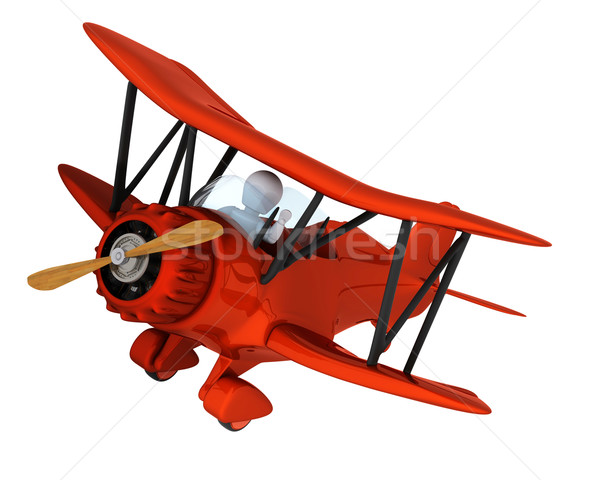 Foto stock: Homem · voador · vintage · 3d · render · avião