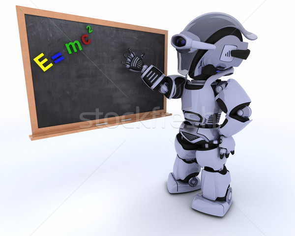 Foto d'archivio: Robot · scuola · gesso · bordo · rendering · 3d · istruzione