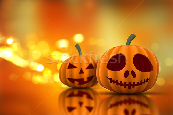 3D Halloween pumpkins on a bokeh lights background Stock photo © kjpargeter