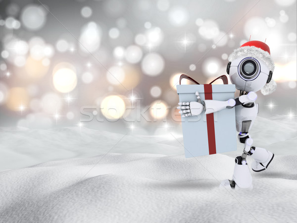 [[stock_photo]]: 3D · robot · Noël · cadeau · rendu · 3d