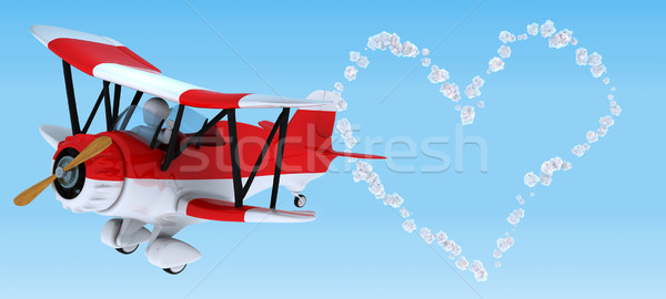 Człowiek niebo piśmie dwupłatowiec 3d samolot Zdjęcia stock © kjpargeter